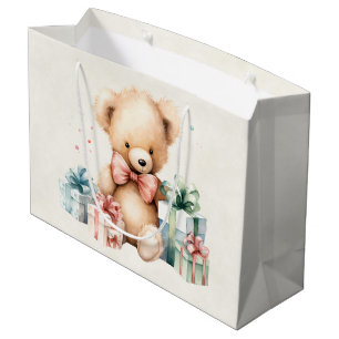 Cute Teddy Bear with Christmas Presents Large Gift Bag