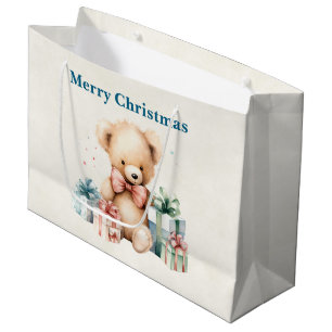 Cute Teddy Bear with Christmas Presents Large Gift Bag