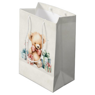 Cute Teddy Bear with Christmas Presents Medium Gift Bag