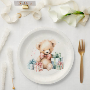 Cute Teddy Bear with Christmas Presents Paper Plates