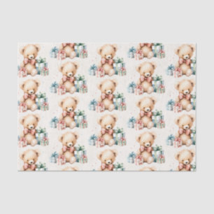 Cute Teddy Bear with Christmas Presents Pattern Tissue Paper