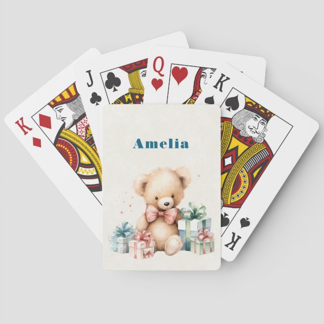 Cute Teddy Bear with Christmas Presents Poker Cards (Back)