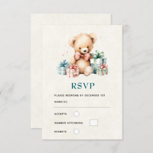 Cute Teddy Bear with Christmas Presents RSVP Card