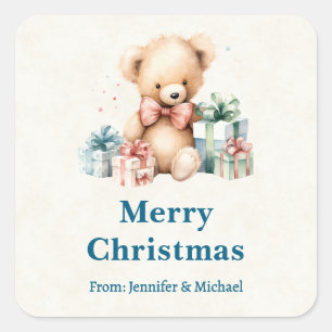 Cute Teddy Bear with Christmas Presents Square Sticker