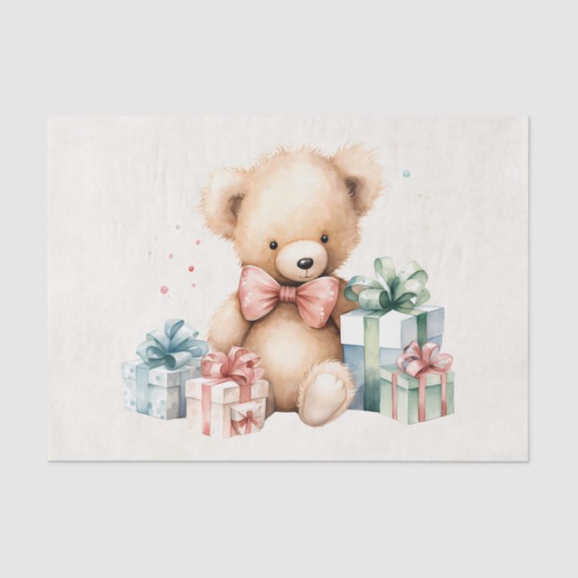 Cute Teddy Bear with Christmas Presents Tissue Paper (Front)