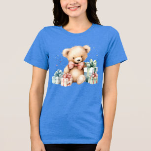 Cute Teddy Bear with Christmas Presents Tri-Blend Shirt