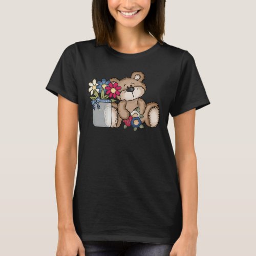 Cute teddy bear with flowers T_Shirt