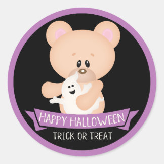 Cute Teddy Bear with Ghost - Halloween Classic Round Sticker