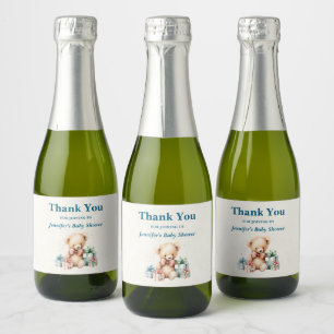 Cute Teddy Bear with Gifts Thank You Sparkling Wine Label