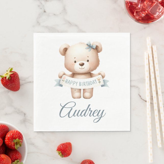 Cute Teddy Bear with Happy Birthday Napkins (Insitu)