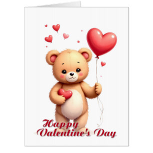 Cute Teddy Bear with Heart – Happy Valentine’s Day Card