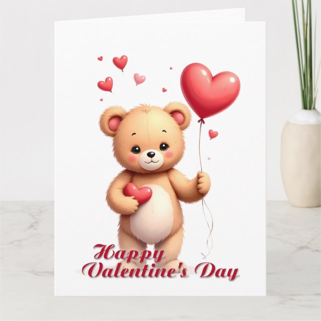 Cute Teddy Bear with Heart – Happy Valentine’s Day Card (Front)