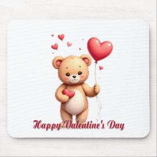 Cute Teddy Bear with Heart – Happy Valentine’s Day Mouse Pad