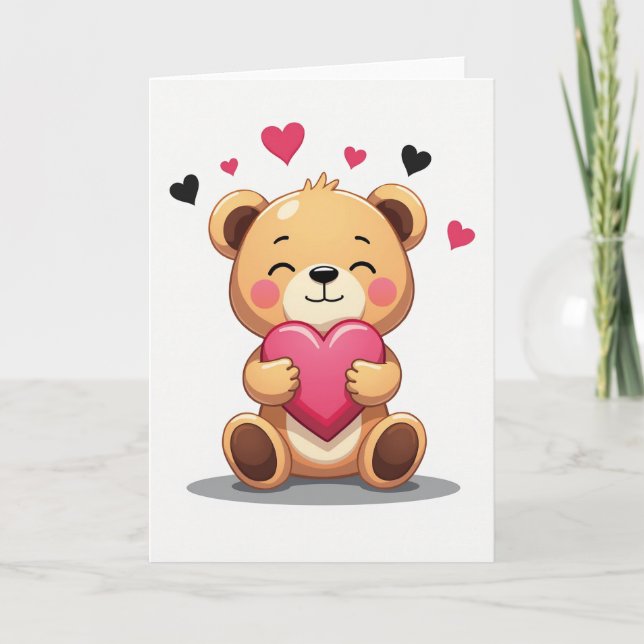 Cute Teddy Bear With Heart Love Card (Front)