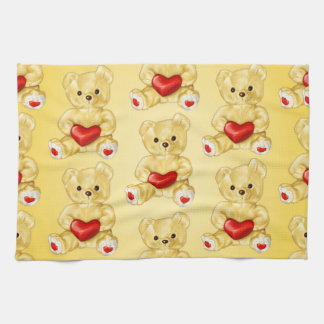 Cute Teddy Bear With Heart Pattern Yellow For Girl Kitchen Towel