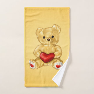 Cute Teddy Bear With Heart Yellow For Girl Hand Towel