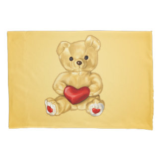 Cute Teddy Bear With Heart Yellow For Girl Pillow Case