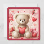 CUTE TEDDY BEAR WITH HEARTS VALENTINE HOLIDAY CARD (Front)