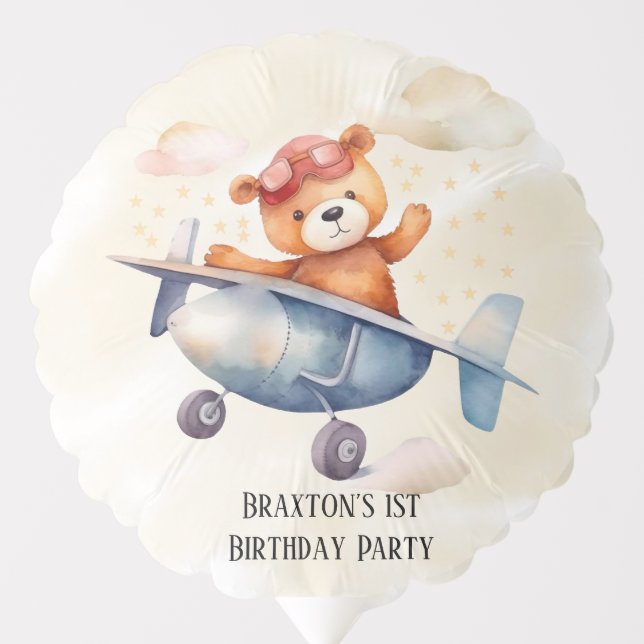 Cute Teddy Bear With His Airplane Birthday Party Balloon (Front)