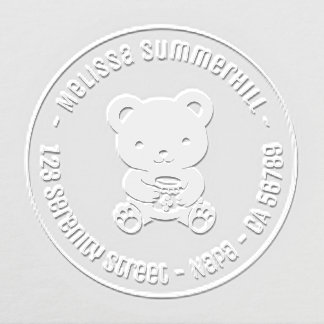 Cute Teddy Bear with Honey Jar Round Address Embosser