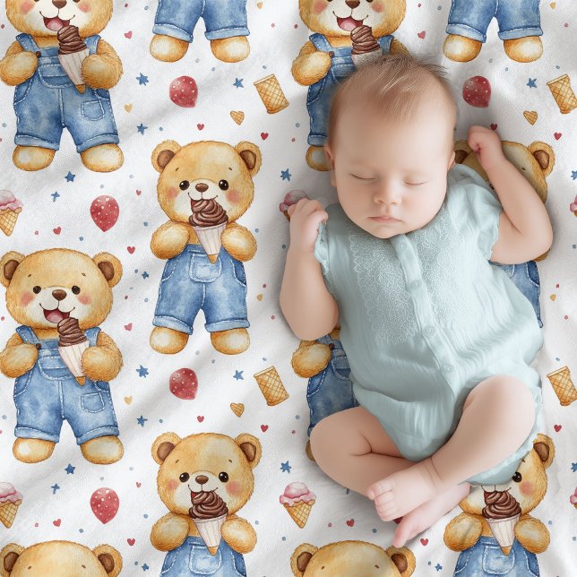 Cute teddy bear with ice bay baby shower blanket (Cute teddy bear with ice bay baby shower blanket)