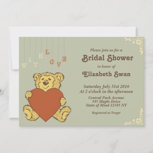 Cute Teddy Bear with Love Bridal Shower Invitation