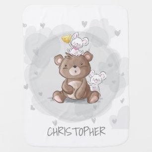 Cute teddy bear with mouse and cheese birthday boy baby blanket