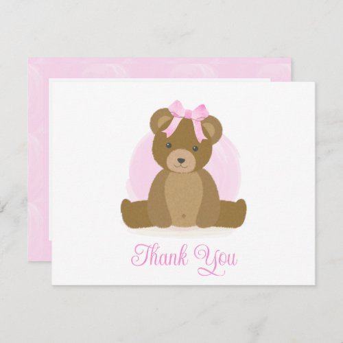 Cute Teddy Bear with Pink Bow New Baby Girl Thank You Card