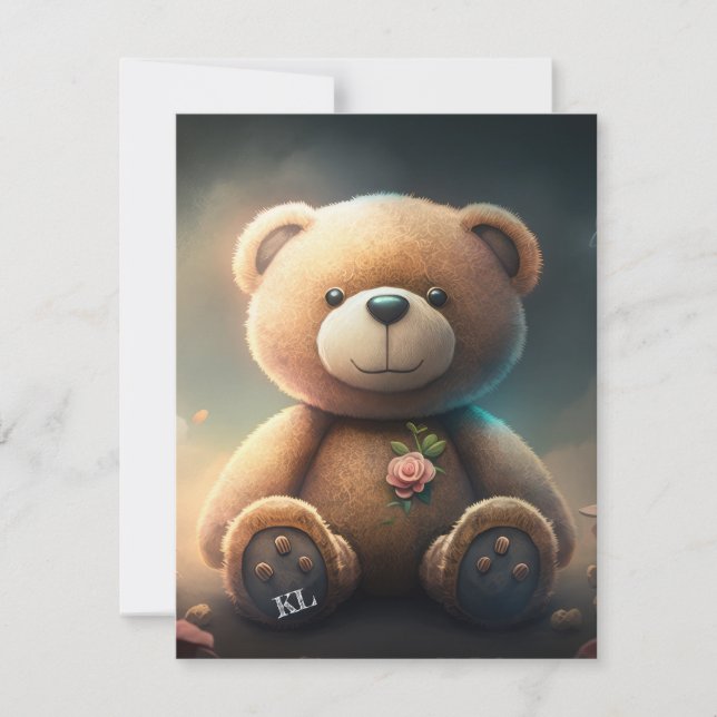 Cute teddy bear with pink rose typography  AI art  (Front)