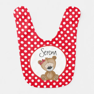 Cute Teddy Bear with Polka Dots and Monogram Bib