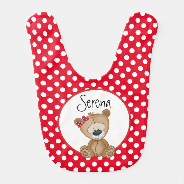 Cute Teddy Bear with Polka Dots and Monogram Bib (Front)
