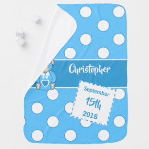 Cute teddy bear with polka dots and name baby blanket