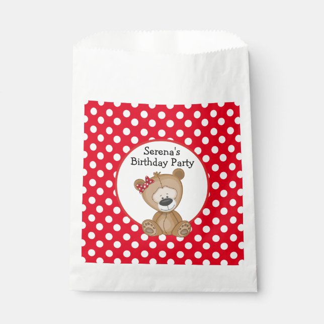 Cute Teddy Bear with Polka Dots Birthday Favor Bag (Front)
