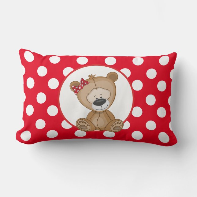 Cute Teddy Bear with Polka Dots Lumbar Pillow (Front)