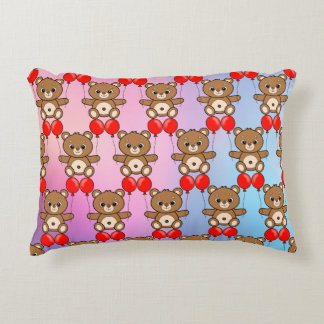 Cute Teddy Bear with Red Balloons Accent Pillow