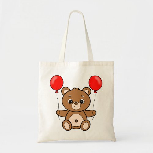 Cute Teddy Bear with Red Balloons Adorable Cartoon Tote Bag