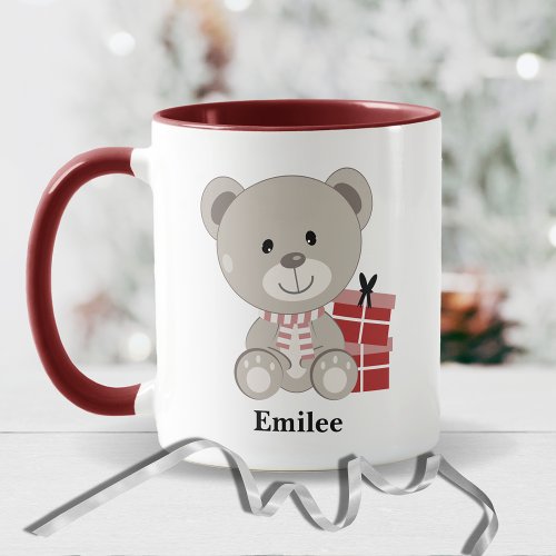 Cute Teddy Bear with Red Christmas Presents Mug