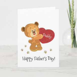 Cute Teddy Bear with Red Heart Happy Father's Day Card