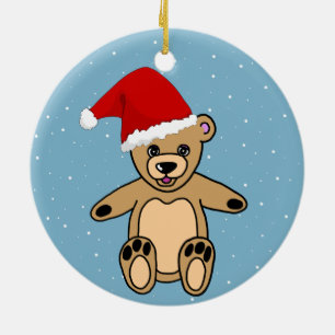 Cute Teddy Bear with Santa Hat Kids Ceramic Ornament