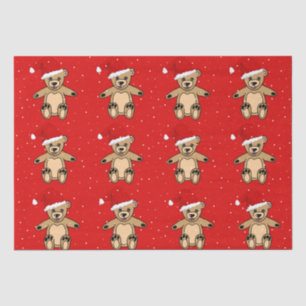 Cute Teddy Bear with Santa Hat Red Christmas Tissue Paper