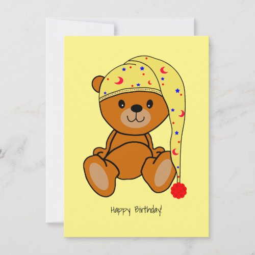 Cute Teddy bear with sleeping cap birthday card