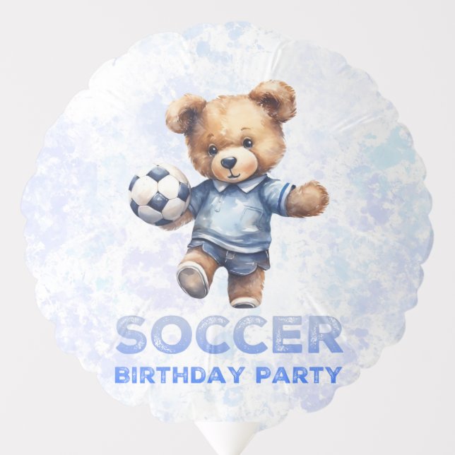 Cute Teddy Bear with Soccer Birthday Party Balloon (Front)