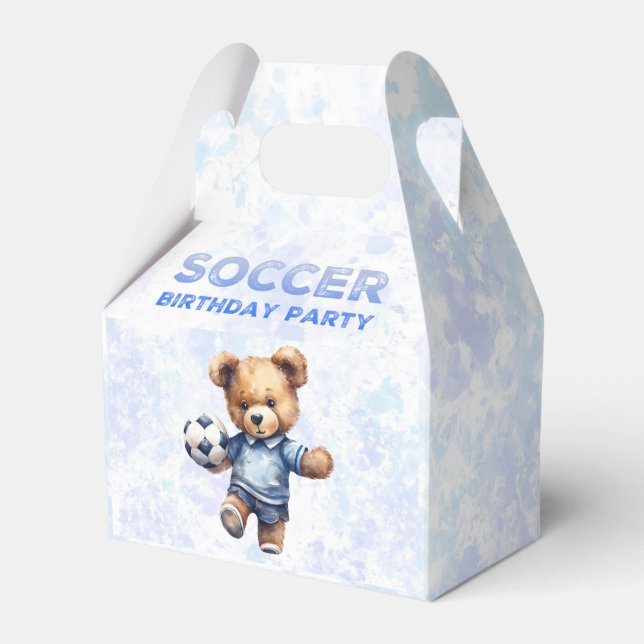 Cute Teddy Bear with Soccer Birthday Party Favor Boxes (Front Side)