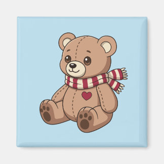 Cute Teddy Bear with Striped Scarf Blue Magnet