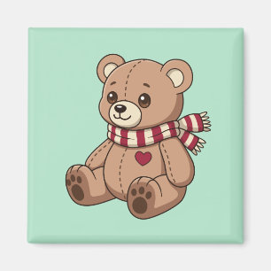 Cute Teddy Bear with Striped Scarf Green Magnet