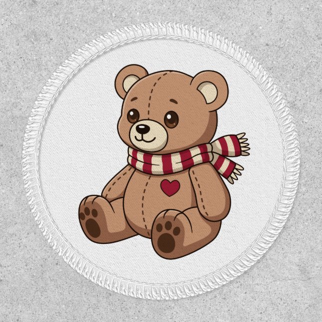 Cute Teddy Bear with Striped Scarf Patch (Front)
