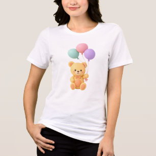 Cute Teddy Bear with Three Balloons T-Shirt Tri-Blend Shirt