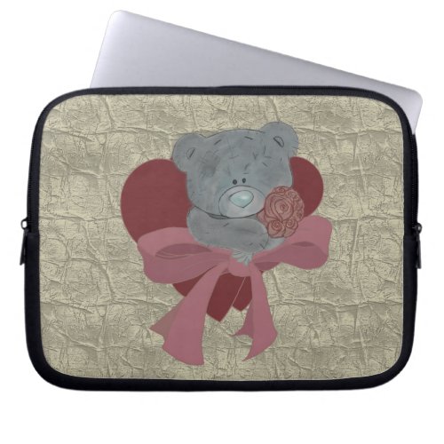 cute teddy bear with valentine and bow laptop sleeve