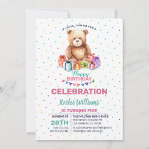 Cute Teddy-Bear with wrapped present watercolors Holiday Card