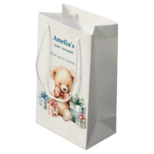 Cute Teddy Bear with Wrapped Presents Baby Shower Small Gift Bag